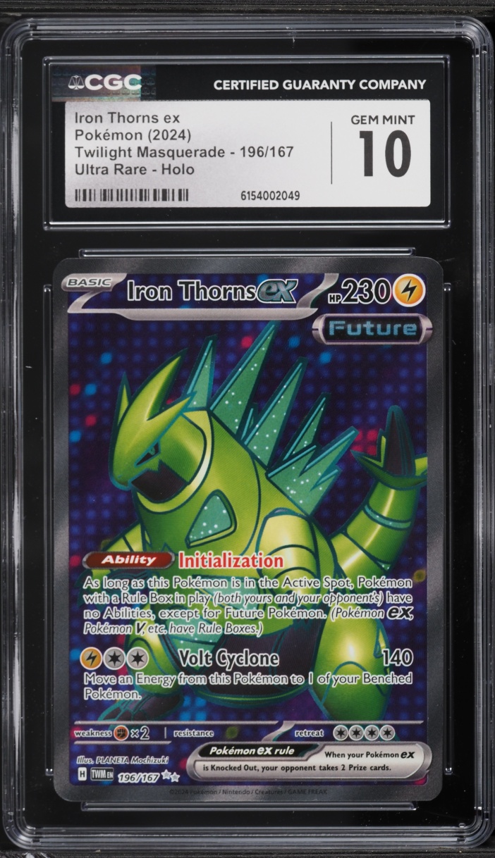 2024 Pokemon Scarlet & Violet Twilight Masquerade Full Art Iron Thorns ex #196 CGC 10 GEM MINT