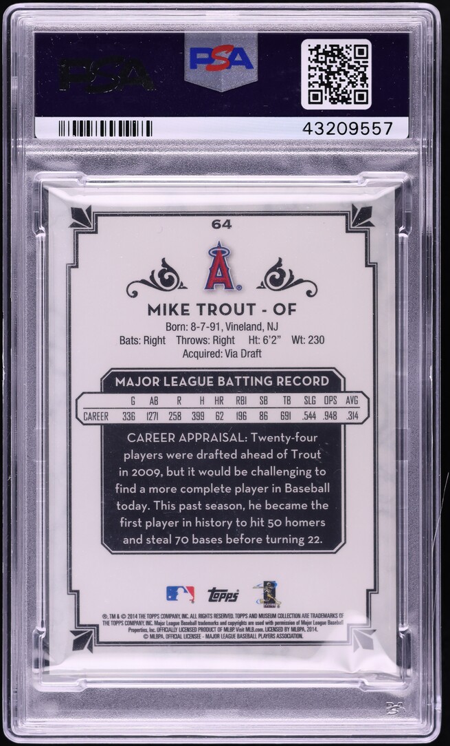 2014 Topps Museum Collection Green Mike Trout /199 #64 PSA 10 GEM MINT