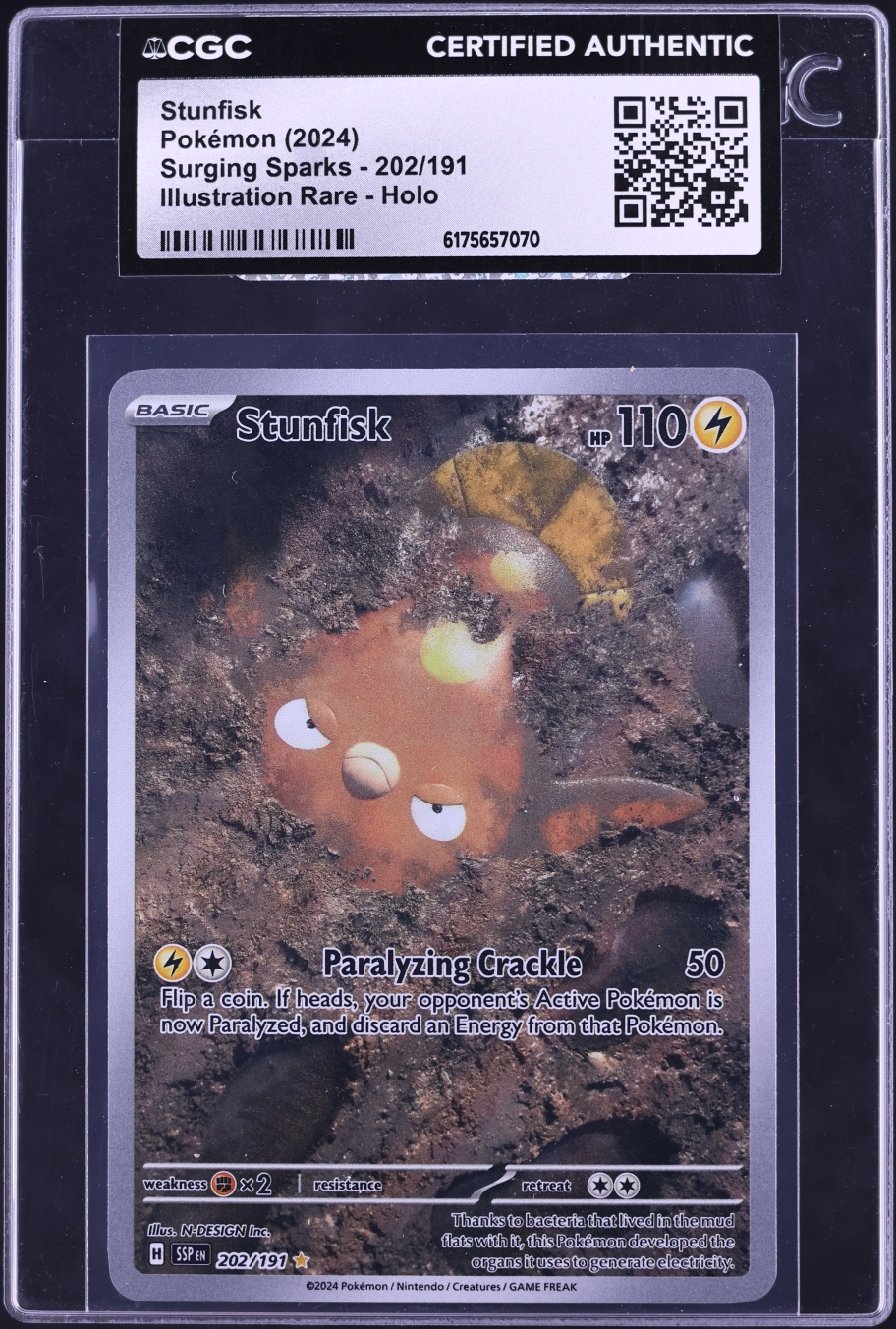 2024 Pokemon Scarlet & Violet Surging Sparks IR Stunfisk #202 CGC AUTH