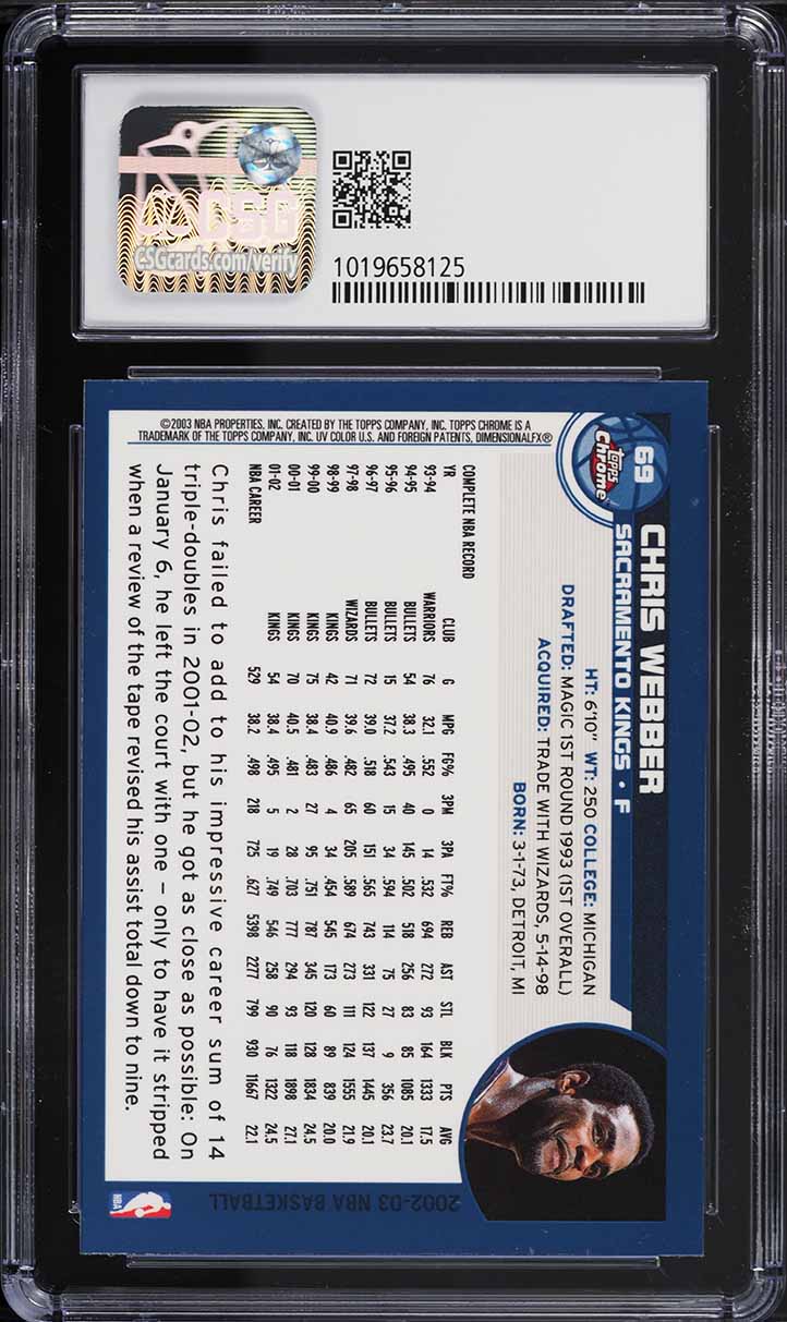 2002 Topps Chrome Chris Webber #69 CSG 9.5 GEM MINT