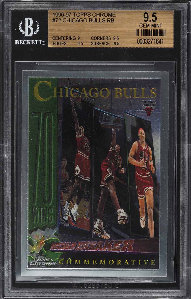 1996 Topps Chrome 72 Wins Chicago Bulls w/ Michael Jordan #72 PSA