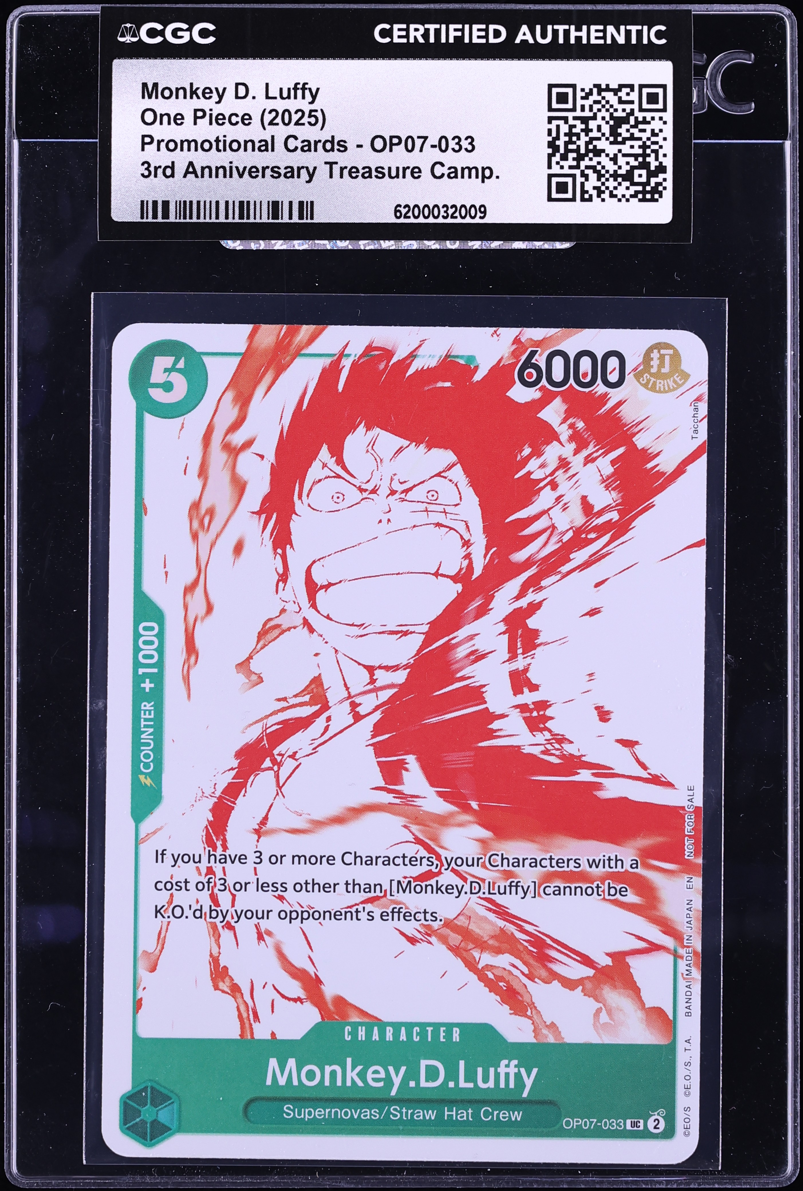 2025 One Piece Promo 3rd Anniversary Treasure Monkey D. Luffy #OP07-033 CGC AUTH