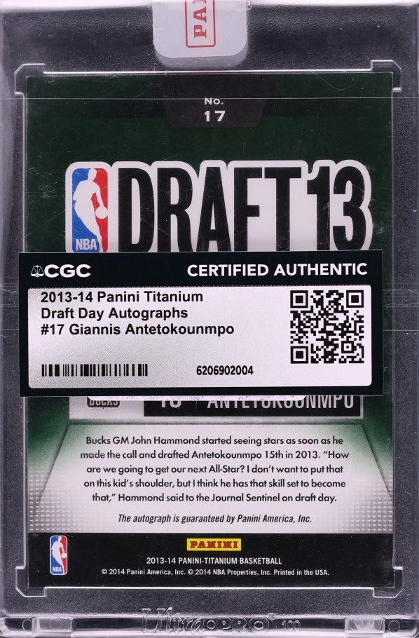 2013 Panini Titanium Draft Day Giannis Antetokounmpo ROOKIE AUTO #17 CGC AUTH - Photo 2