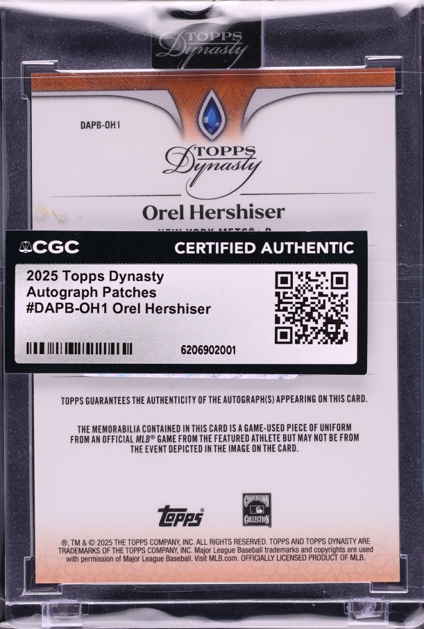 2025 Topps Dynasty Orel Hershiser PATCH AUTO /10 #DAPB-OH1 CGC AUTH - Photo 2
