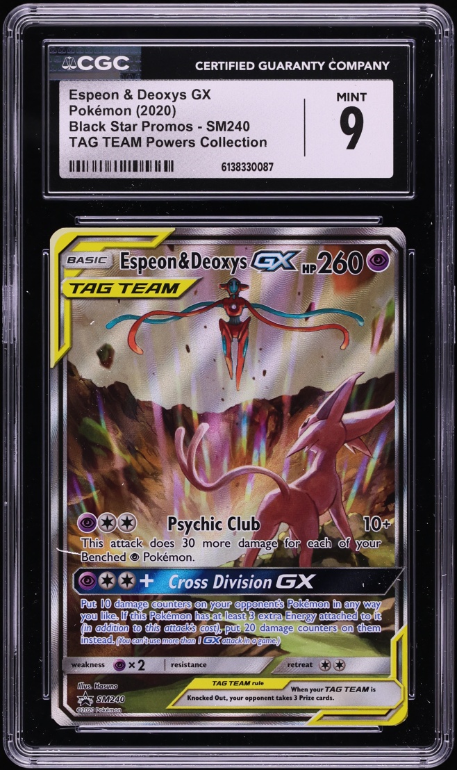 2020 Pokemon Sun & Moon Promo Tag Team Powers Full Art Espeon & Deoxys GX #SM240 CGC 9 MINT