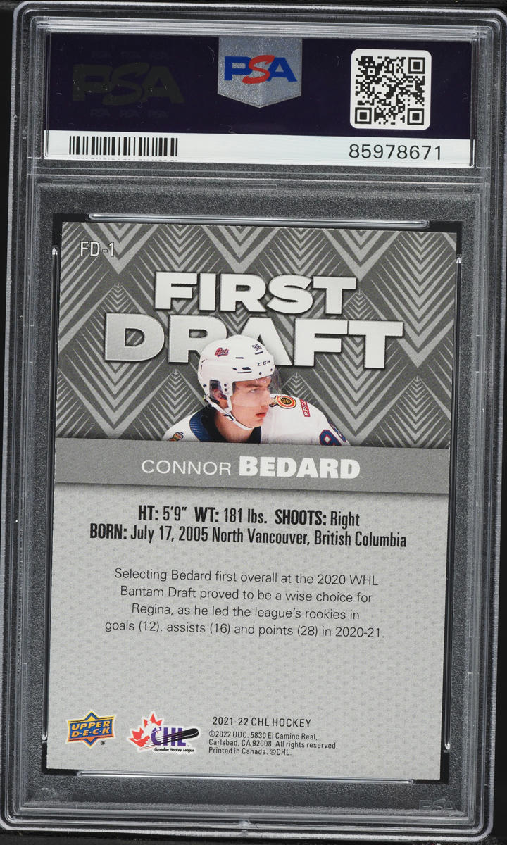 2021 Upper Deck CHL First Draft Connor Bedard ROOKIE #FD1 PSA 10 GEM MINT
