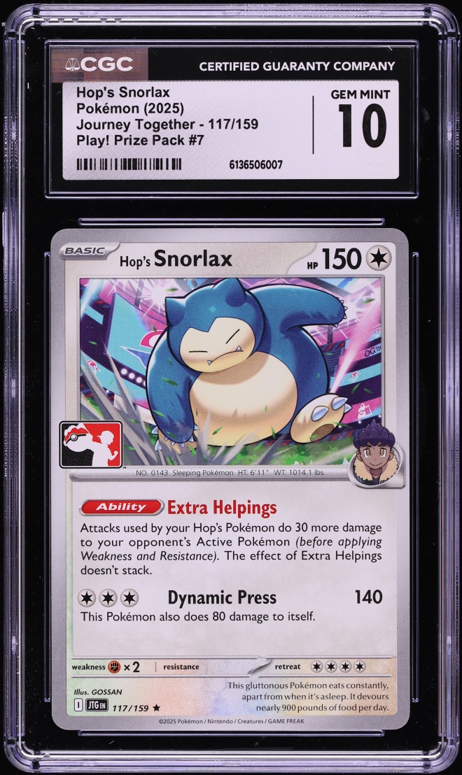 2025 Pokemon Scarlet & Violet Journey Together Play Prize Pack #7 Hop's Snorlax #117 CGC 10 GEM