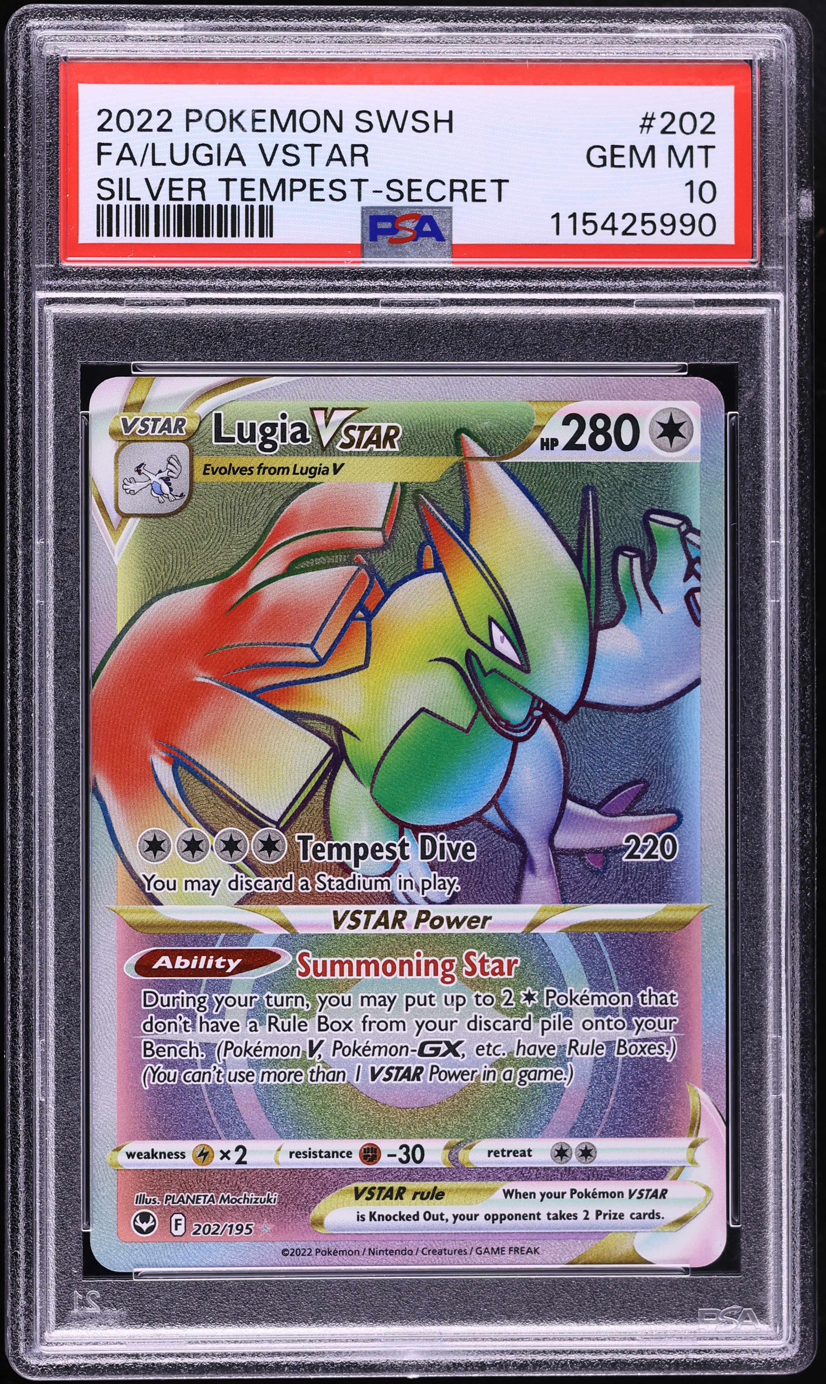2022 Pokemon Sword & Shield Silver Tempest Rainbow Rare Lugia VSTAR #202 PSA 10 GEM MINT