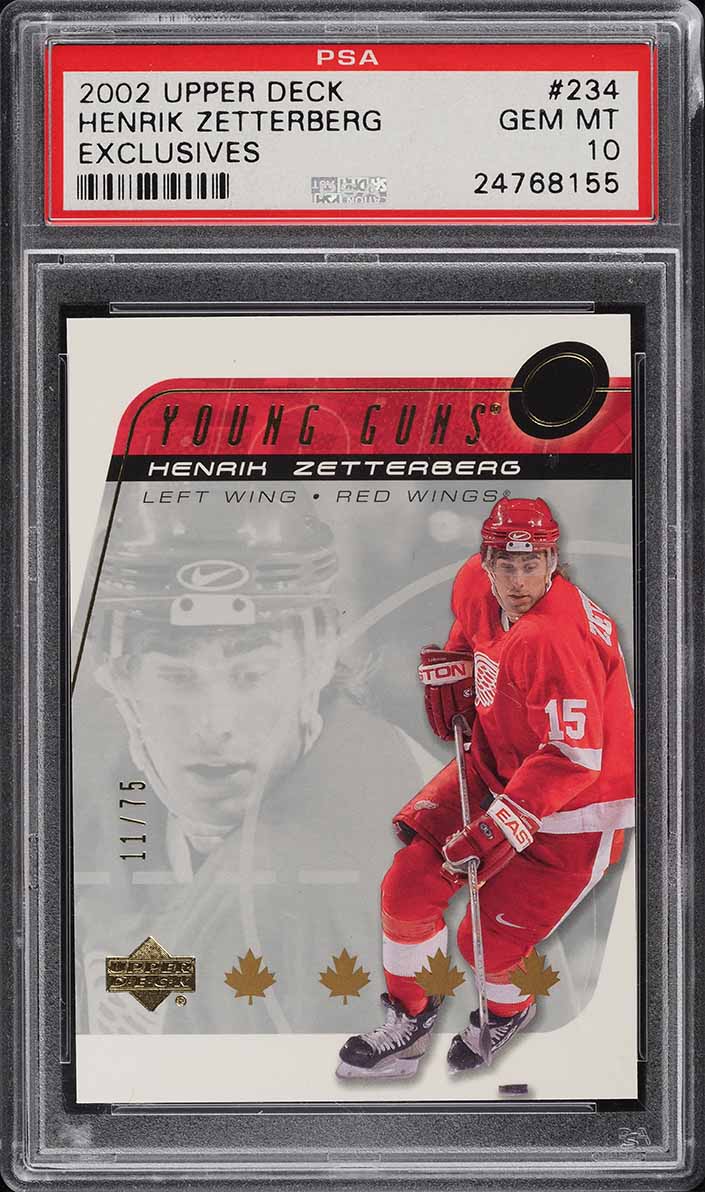 2002 Upper Deck Young Guns Exclusives Henrik Zetterberg ROOKIE /75 #234 PSA 10