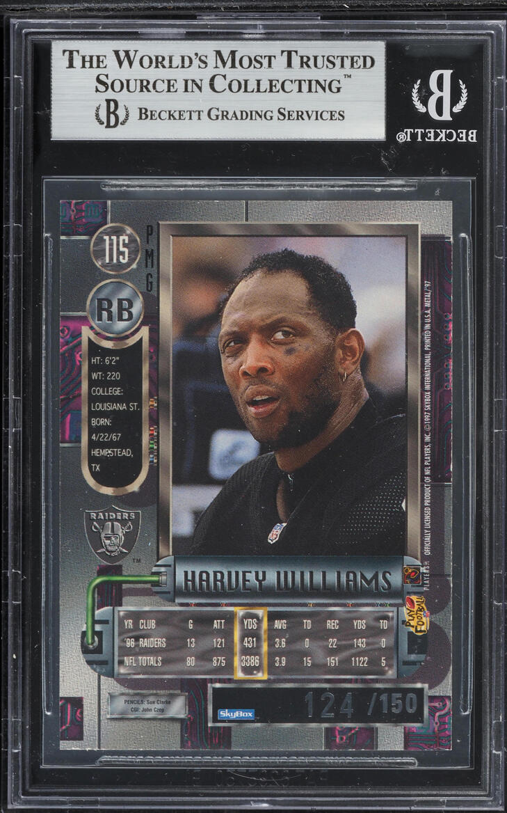 1997 Metal Universe Precious Metal Gems PMG Red Harvey Williams /150 BGS 8.5