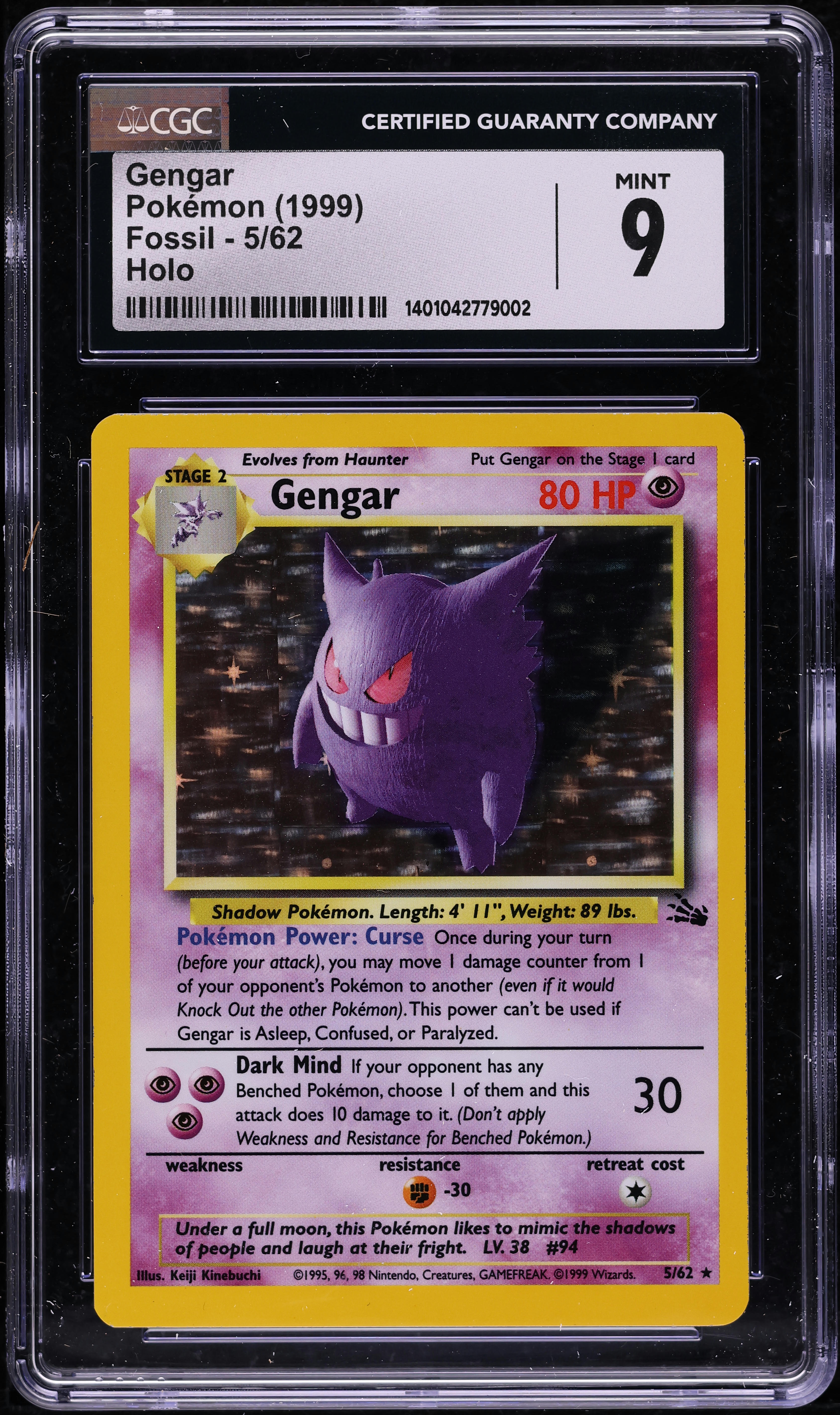 1999 Pokemon Fossil Holo Gengar #5 CGC 9 MINT