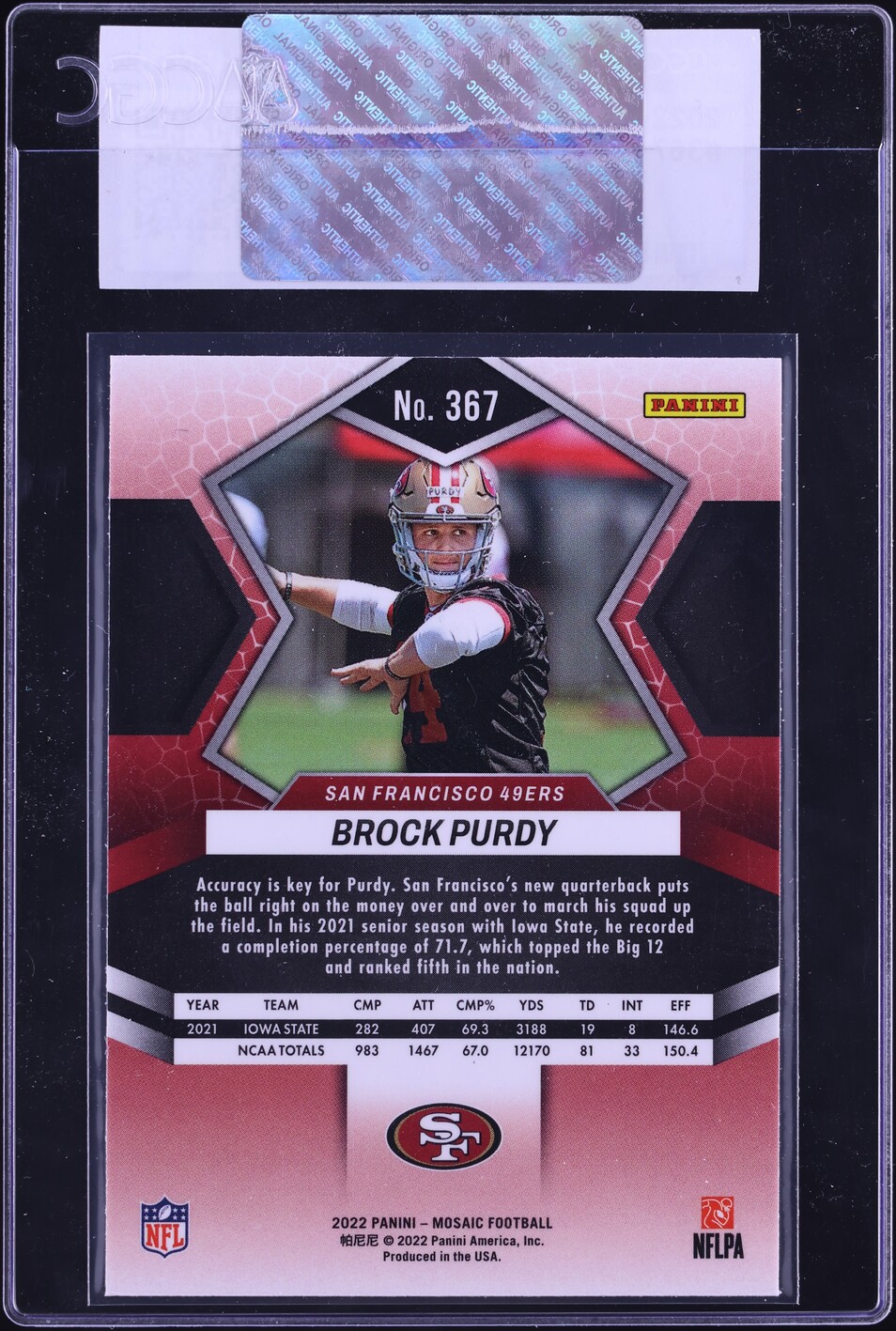 2022 Panini Mosaic Brock Purdy ROOKIE #367 CGC AUTH