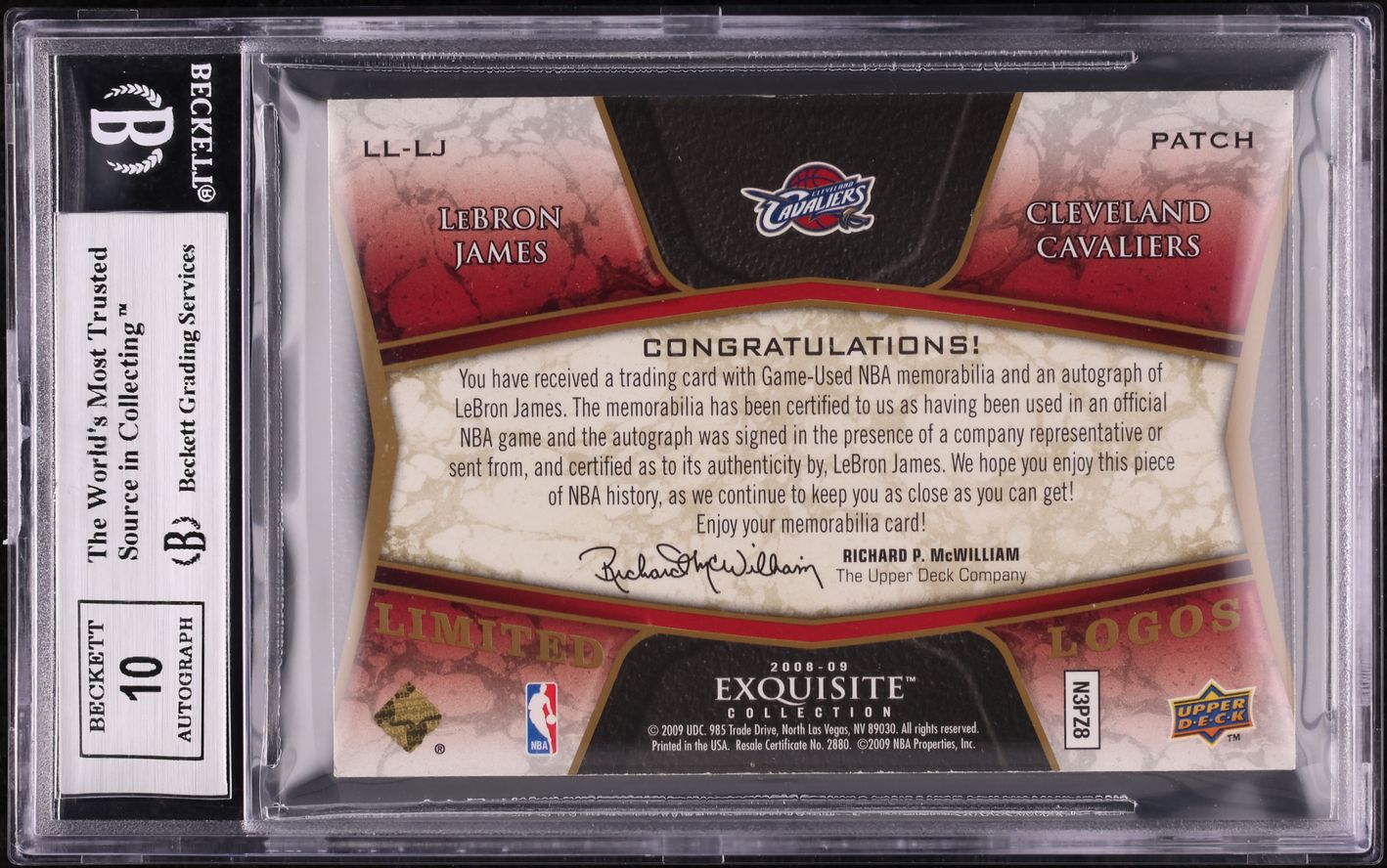 2008 Exquisite Collection Limited Logos LeBron James PATCH AUTO /23 BGS 8.5