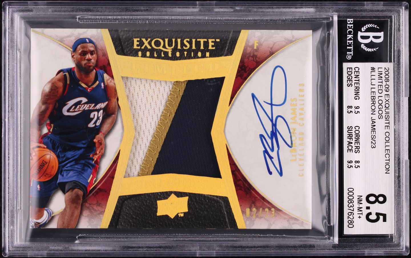 2008 Exquisite Collection Limited Logos LeBron James PATCH AUTO /23 BGS 8.5