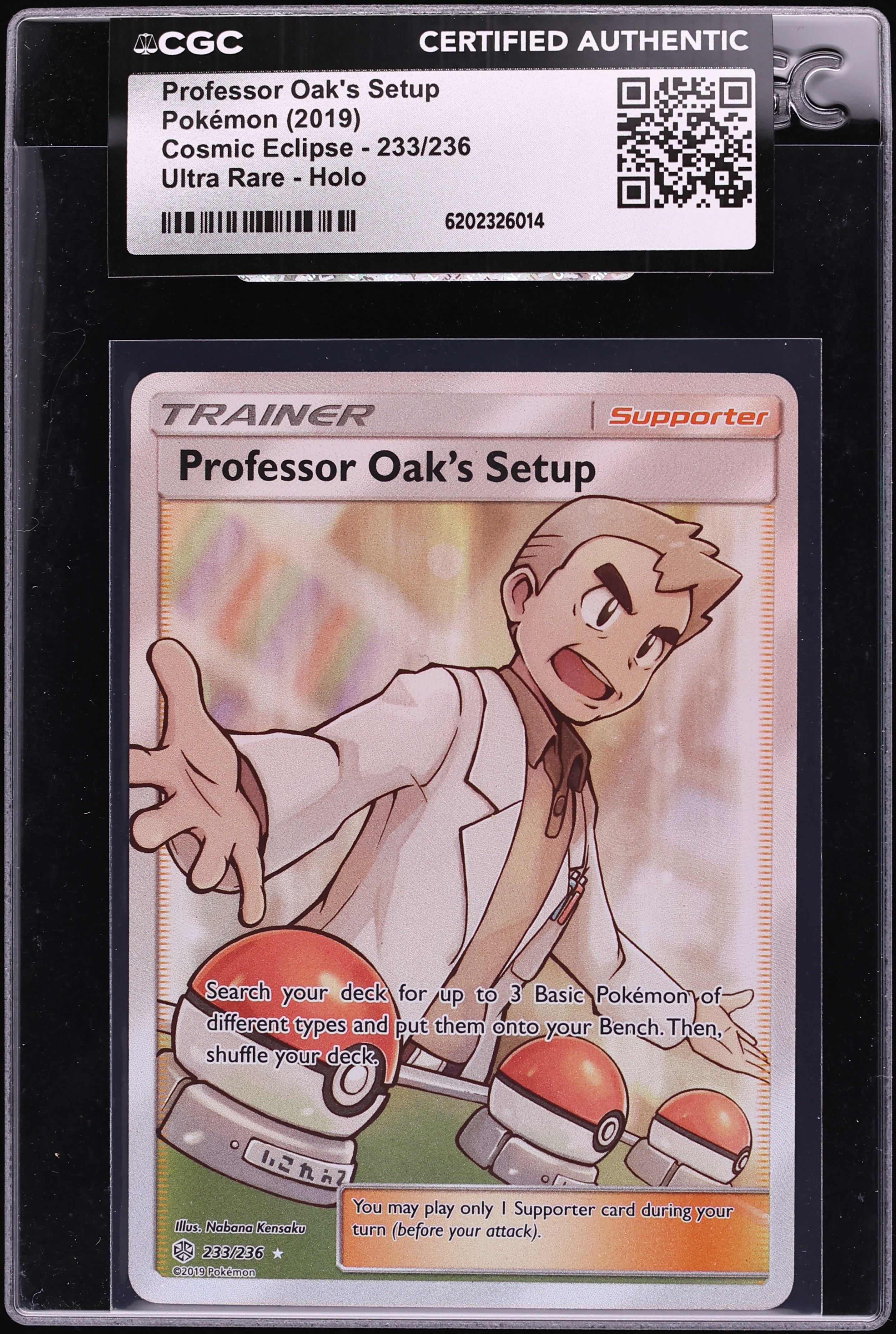 2019 Pokemon Sun & Moon Cosmic Eclipse Full Art Professor Oak's Setup #233 CGC AUTH