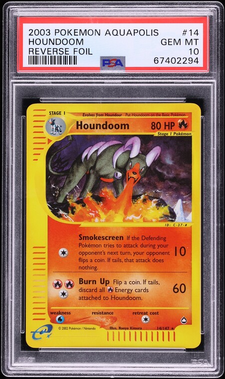 2003 Pokemon Aquapolis Reverse Holo Houndoom #14 PSA 10 GEM MINT