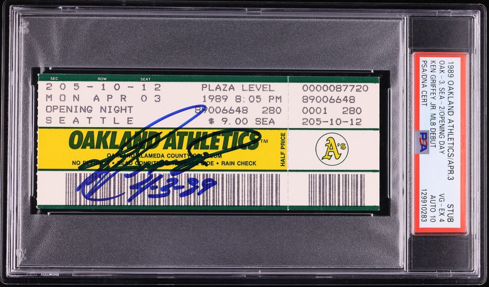 1989 Athletics Vs. Mariners Ticket Stub Ken Griffey Jr. MLB Debut AUTO DNA 10 PSA 4 VGEX - Photo 1