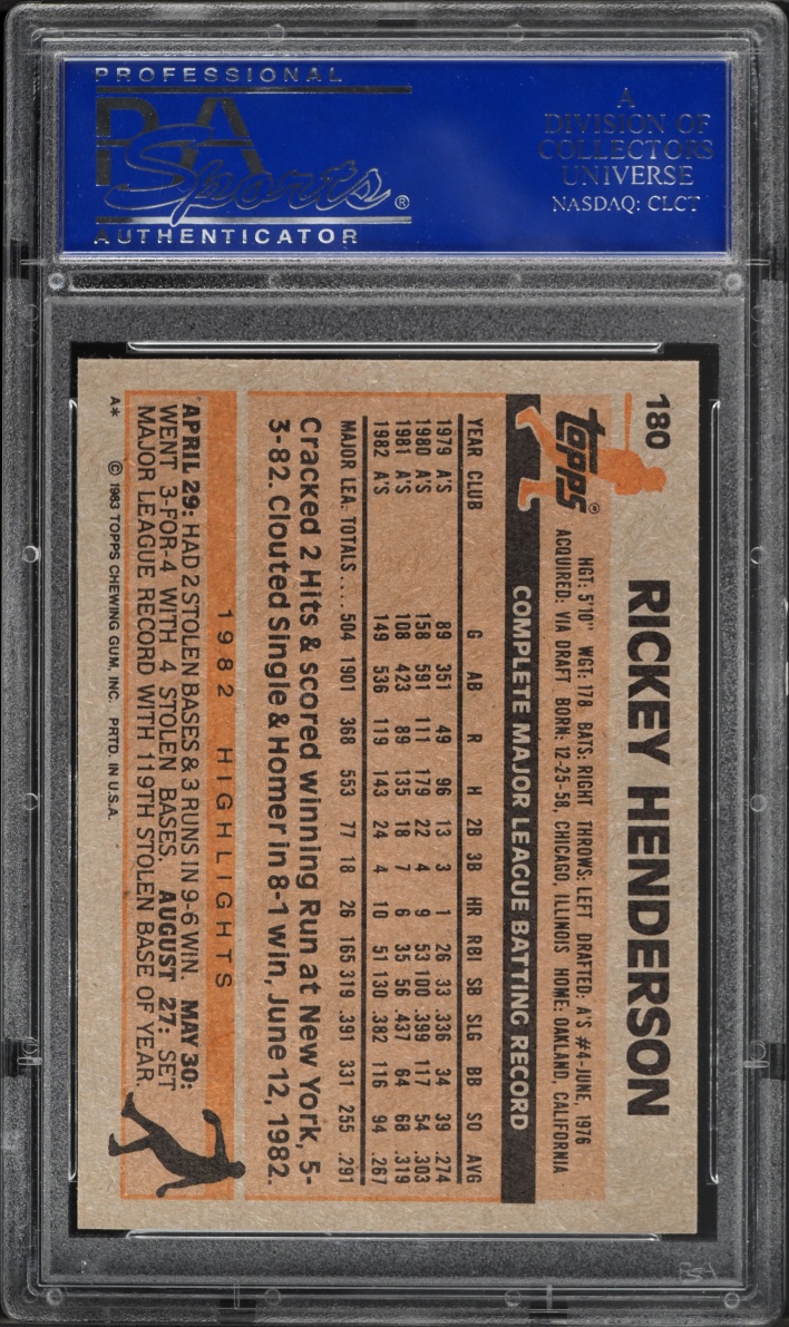 1983 Topps Rickey Henderson #180 PSA 9 MINT