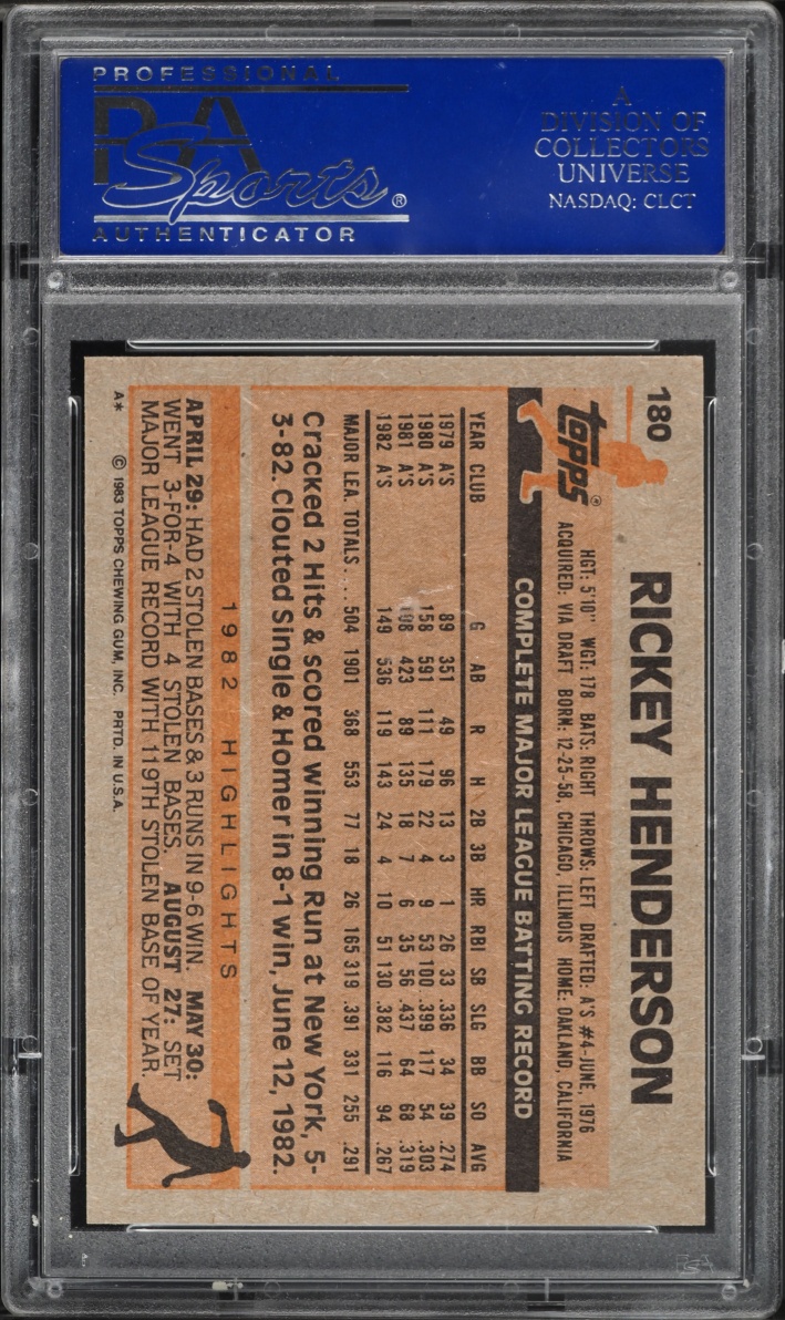 1983 Topps Rickey Henderson #180 PSA 9 MINT