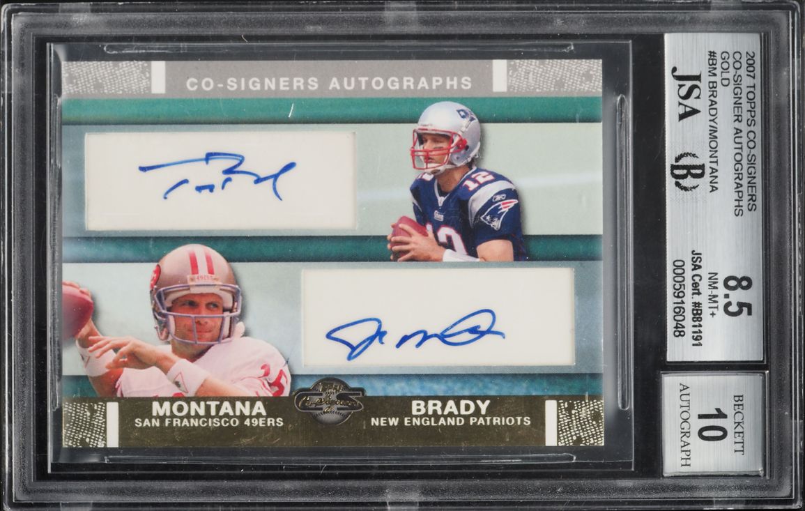 2007 Topps Co-Signers Gold Tom Brady & Joe Montana AUTO /25 #CSA-BM JSA BGS 8.5 NM-MT+