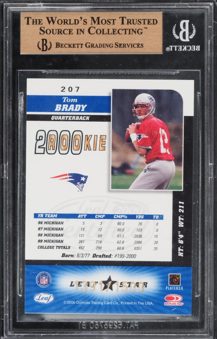 2000 Leaf Certified Tom Brady ROOKIE /1500 #207 BGS 9.5 GEM MINT