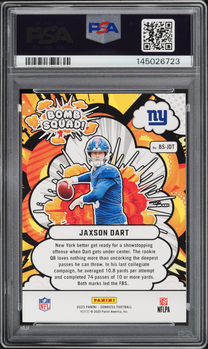 2025 Donruss Bomb Squad Jaxson Dart ROOKIE #BS-JDT PSA 10 GEM MINT