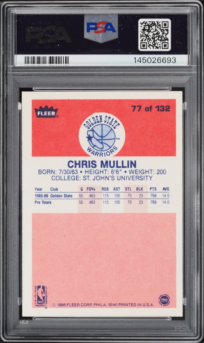 1986 Fleer Basketball Chris Mullin ROOKIE #77 PSA 8 NM-MT