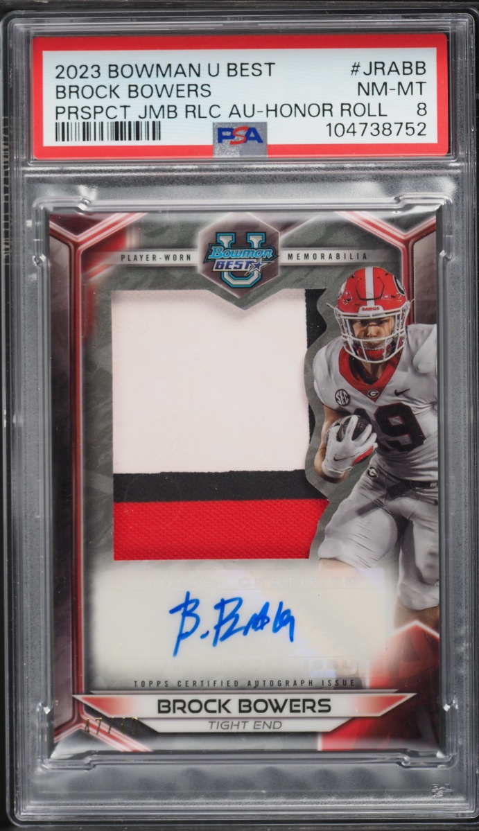 2023 Bowman Best University Jumbo Relic Honor Roll Brock Bowers PATCH AUTO /49 PSA 8 NM-MT