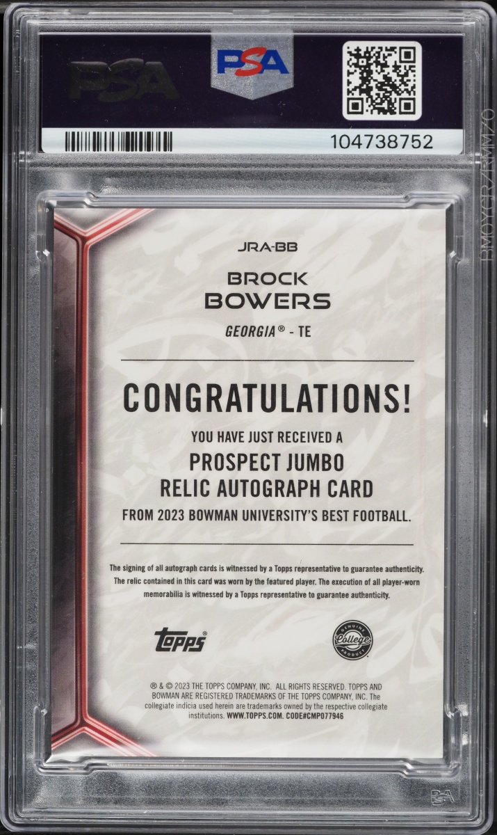 2023 Bowman Best University Jumbo Relic Honor Roll Brock Bowers PATCH AUTO /49 PSA 8 NM-MT