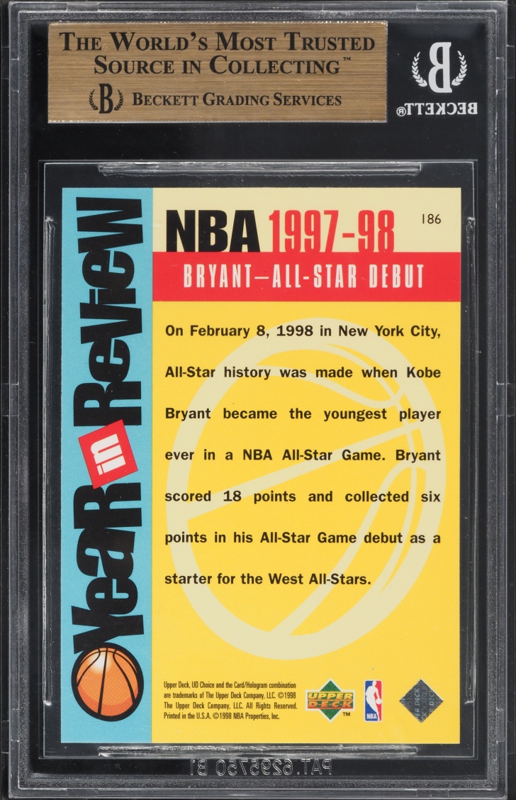 1998 Upper Deck Choice Reserve Year In Review Kobe Bryant #186 BGS 9.5 GEM MINT