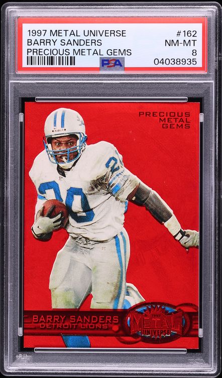 1997 Metal Universe Precious Metal Gems PMG Red Barry Sanders /150 #162 PSA 8 NM-MT