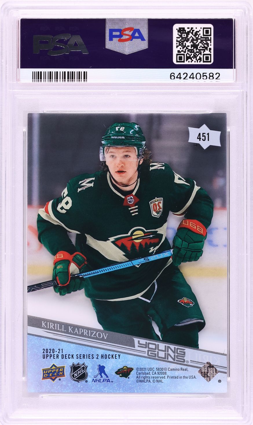 2020 Upper Deck Young Guns Clear Cut Kirill Kaprizov ROOKIE #451 PSA 10 GEM MINT