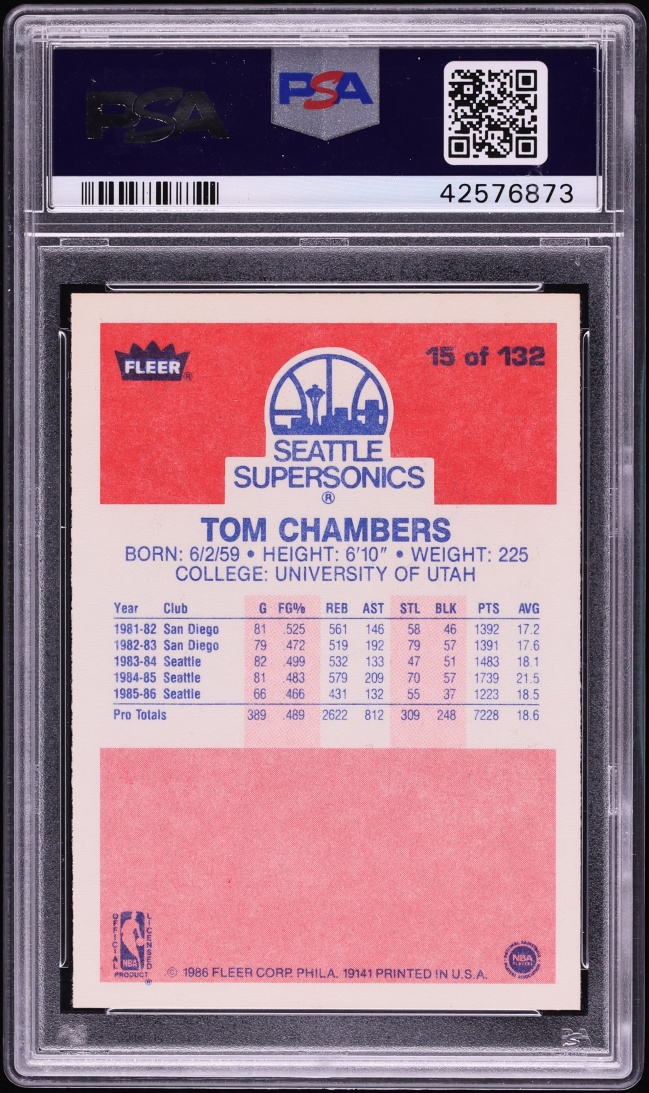 1986 Fleer Basketball Tom Chambers #15 PSA 10 GEM MINT