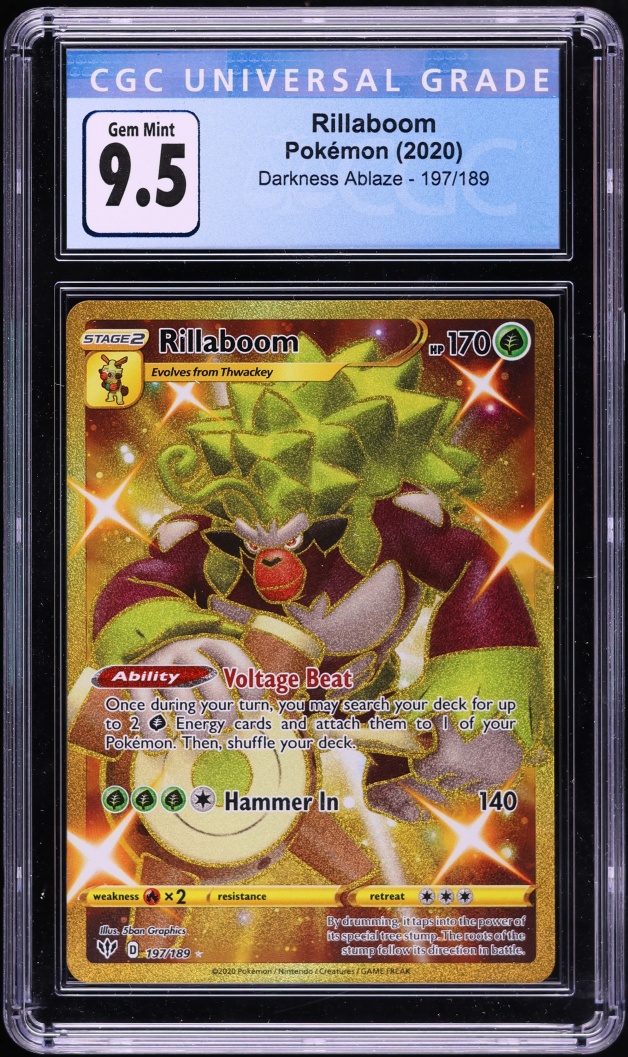 2020 Pokemon Sword & Shield Darkness Ablaze Gold Rare Rillaboom #197 CGC 9.5 GEM MINT