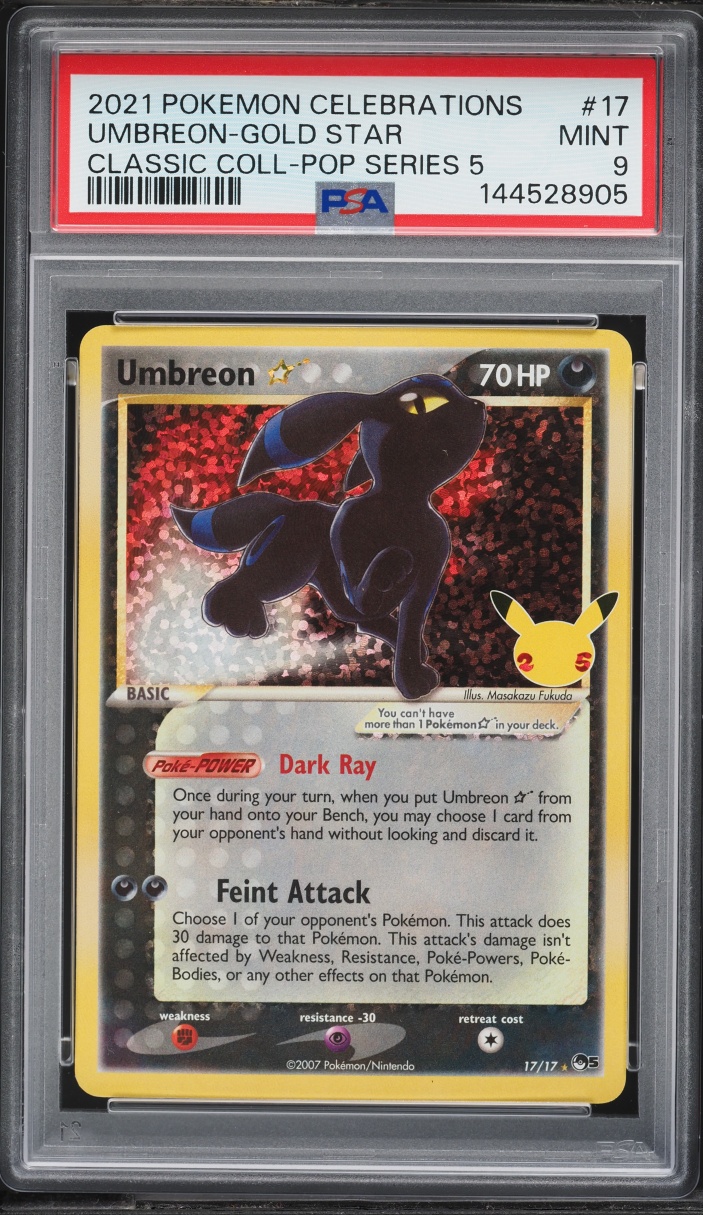 2021 Pokemon Sword & Shield Celebrations Classic Holo Umbreon Gold Star #17 PSA 9 MINT