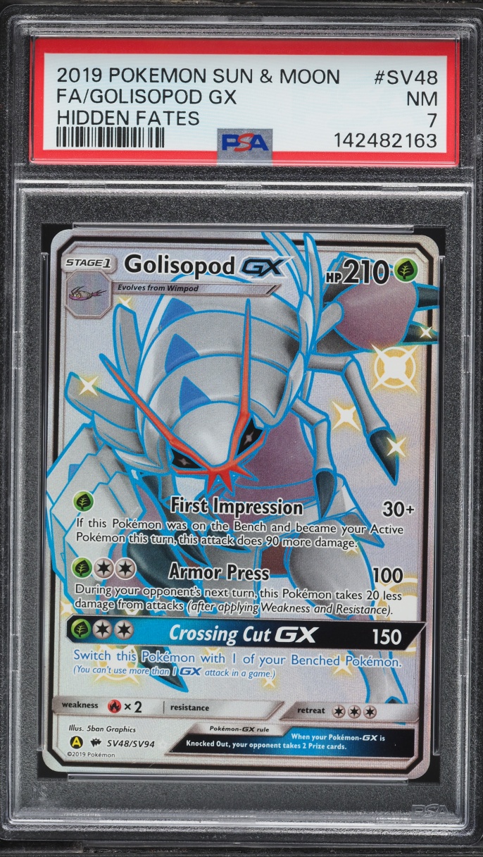 2019 Pokemon Sun & Moon Hidden Fates Full Art Golisopod GX #SV48 PSA 7 NRMT