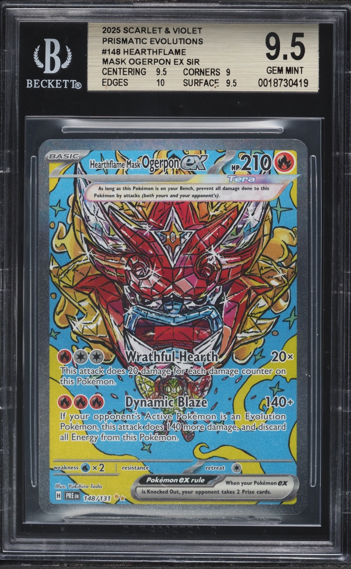2025 Pokemon SV Prismatic Evolutions SIR Hearthflame Mask Ogerpon EX #148 BGS 9.5 GEM MINT