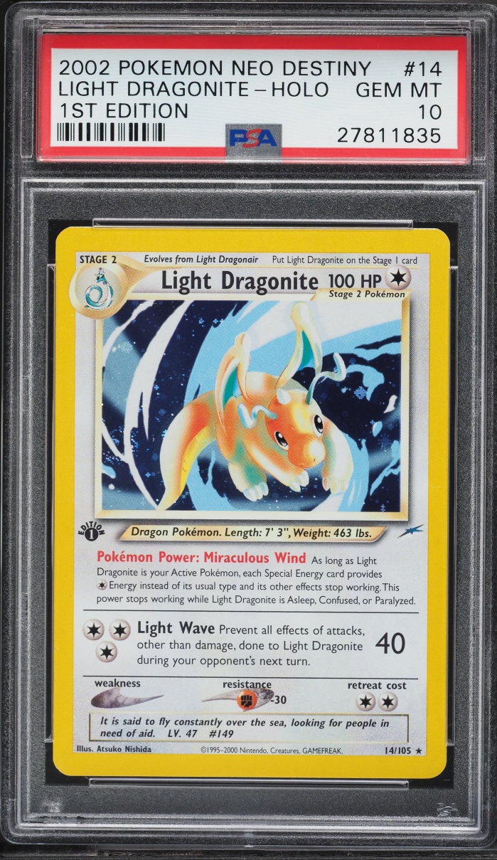 2002 Pokemon Neo Destiny 1st Edition Holo Light Dragonite #14 PSA 10 GEM MINT