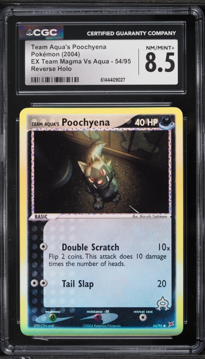 2004 Pokemon EX Team Magma Vs Aqua Reverse Holo Team Aqua's Poochyena #54 CGC 8.5 NM-MT+
