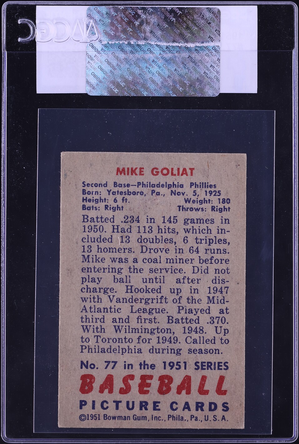 1951 Bowman Mike Goliat #77 CGC AUTH