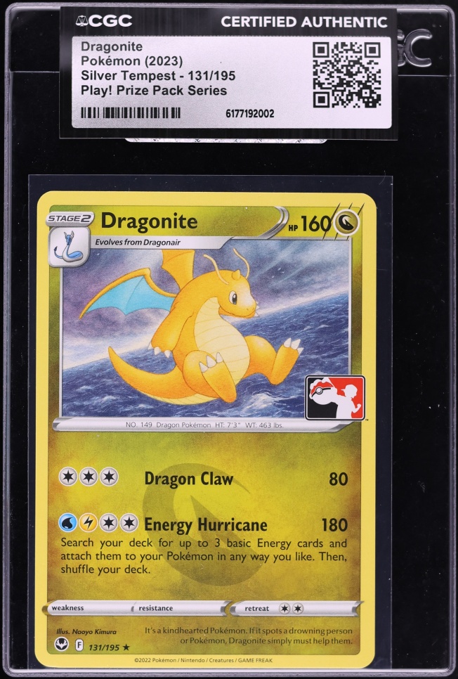 2023 Pokemon Sword & Shield Silver Tempest Play Prize Pack Series Dragonite #131 CGC AUTH