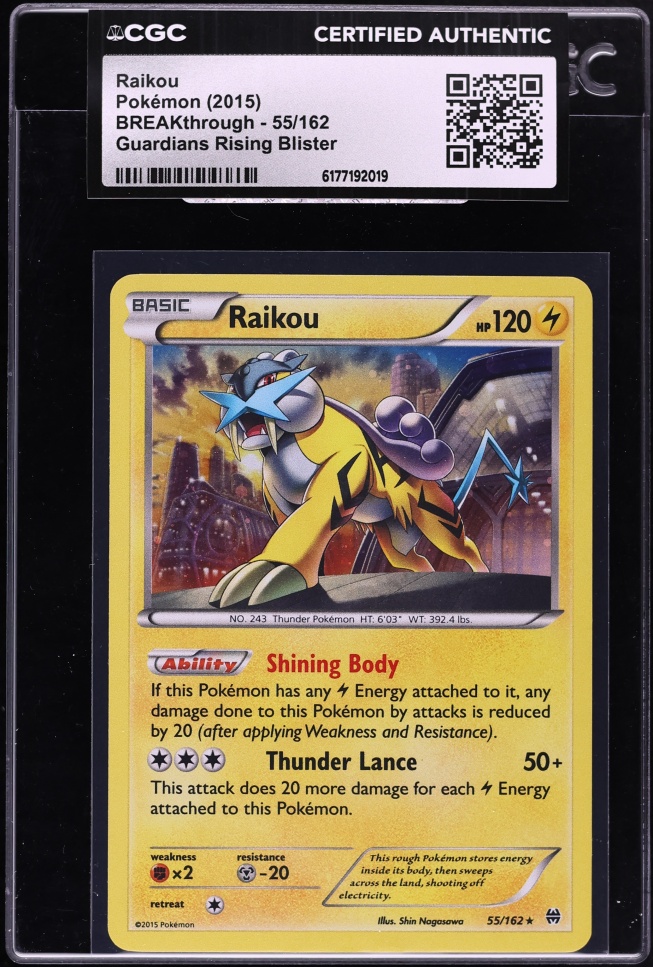 2015 Pokemon XY BREAKthrough Guardians Rising Holo Raikou #55 CGC AUTH
