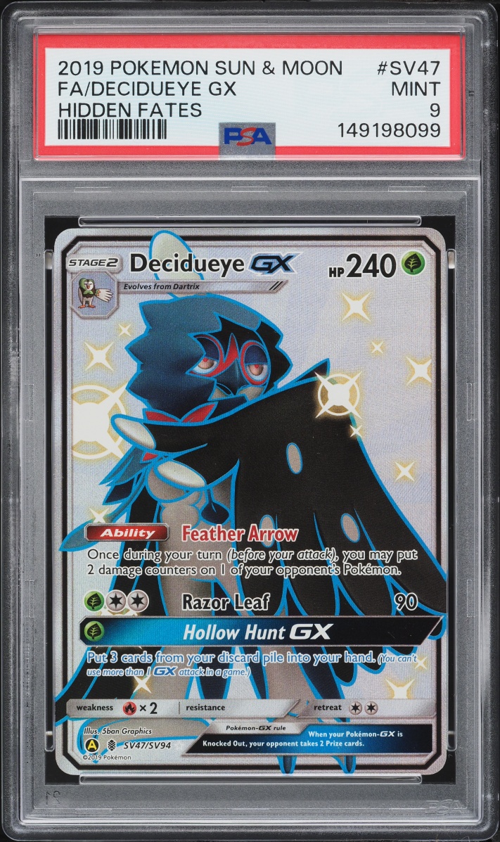 2019 Pokemon Sun & Moon Hidden Fates Shiny Vault Full Art Decidueye GX #SV47 PSA 9 MINT