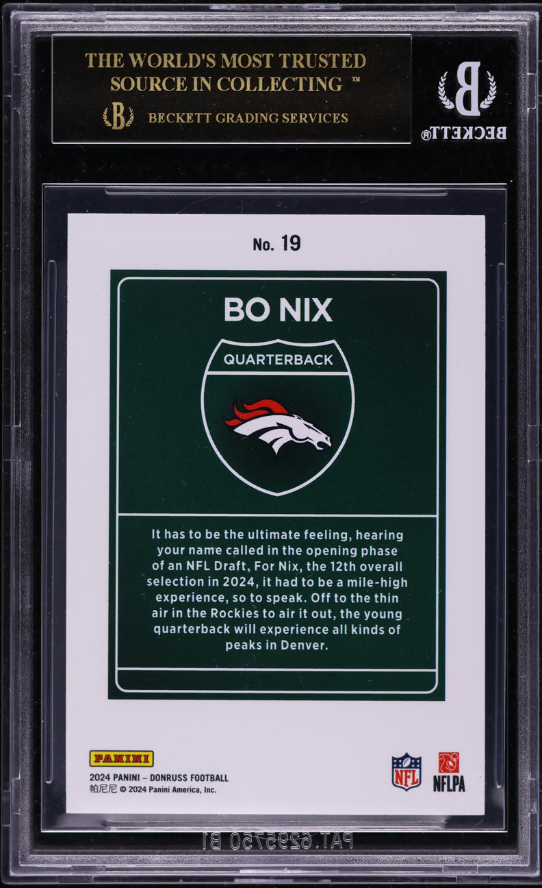 2024 Donruss Downtown! Bo Nix ROOKIE #19 BGS 10 BLACK LABEL