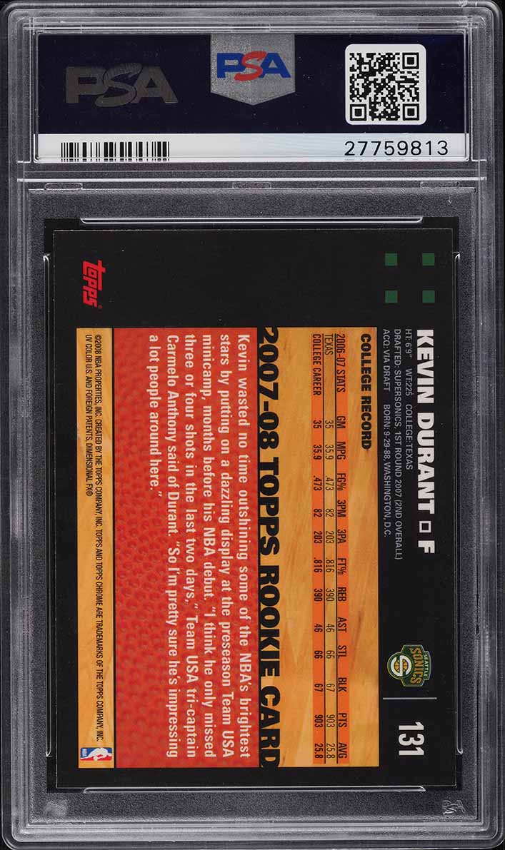 2007 Topps Chrome Kevin Durant ROOKIE #131 PSA 10 GEM MINT