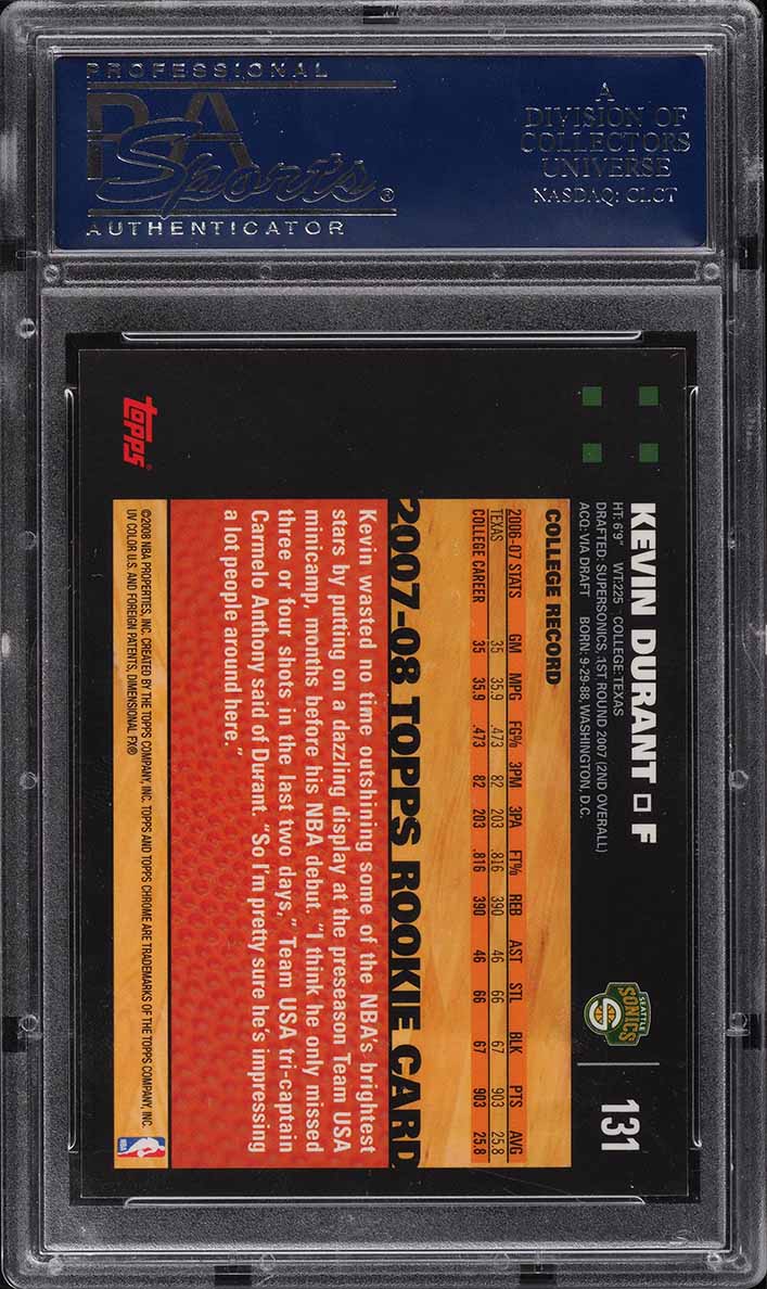 2007 Topps Chrome Kevin Durant ROOKIE #131 PSA 10 GEM MINT