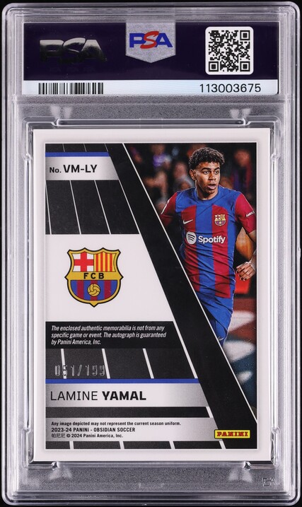 2023 Panini Obsidian Volcanic Lamine Yamal ROOKIE PATCH AUTO DNA 10 /199 #VMLY PSA 10 GEM MINT