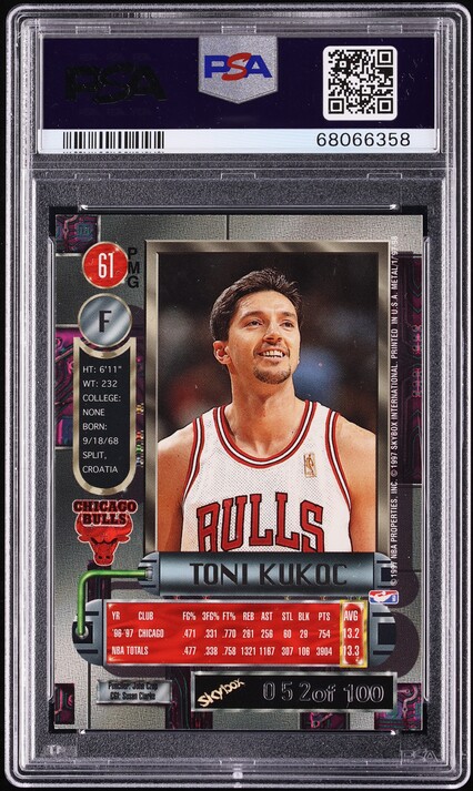 1997 Metal Universe Precious Metal Gems PMG Red Toni Kukoc /100 #61 PSA 7 NRMT