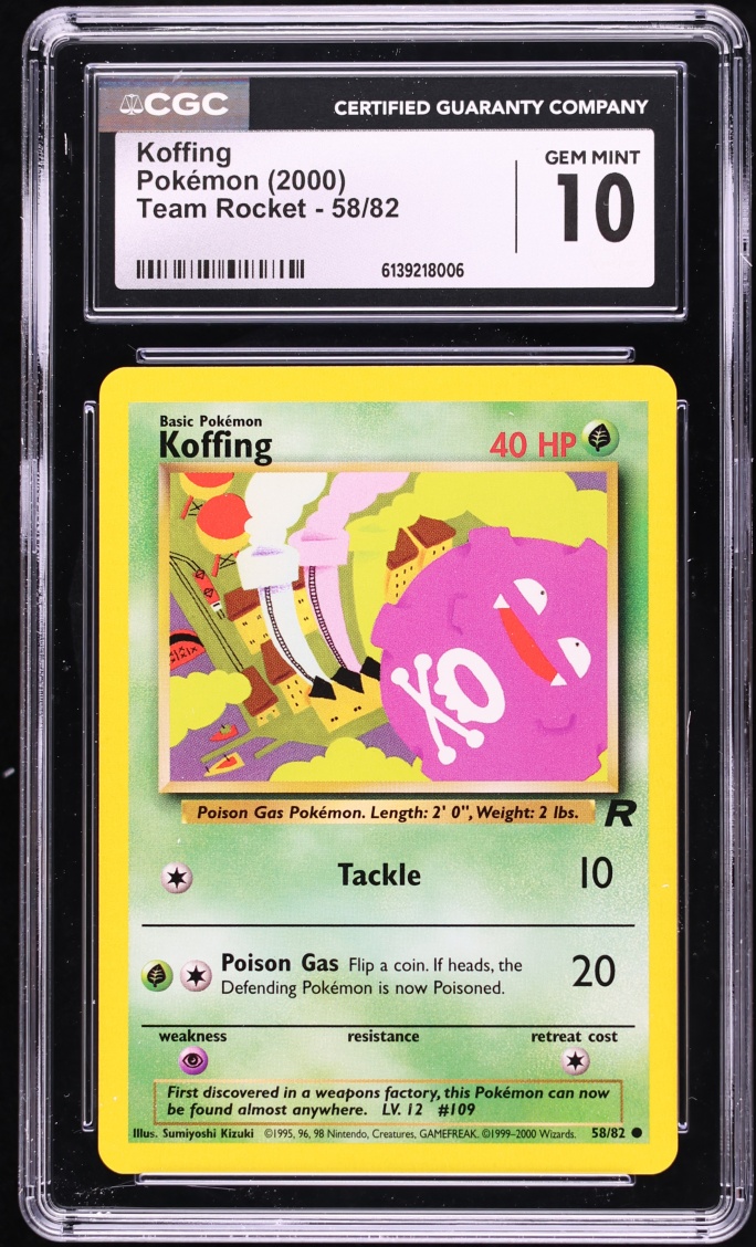 2000 Pokemon Team Rocket Koffing #58 CGC 10 GEM MINT