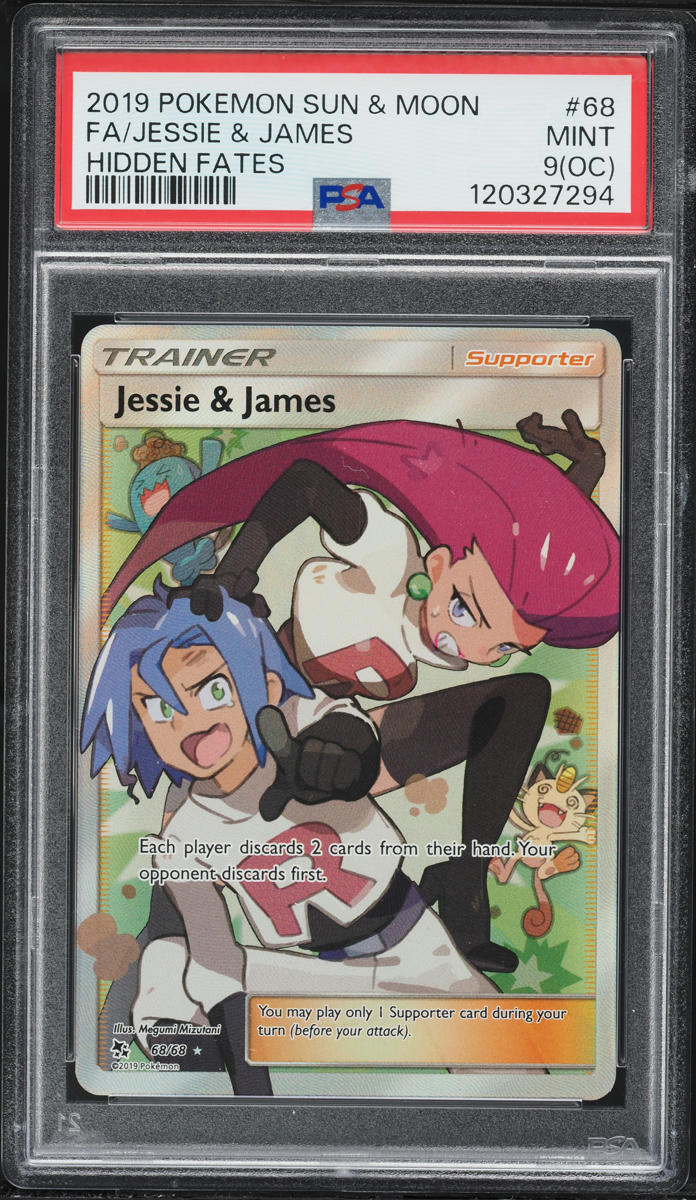 2019 Pokemon Sun & Moon Hidden Fates Full Art Jessie & James #68 PSA 9(oc) MINT